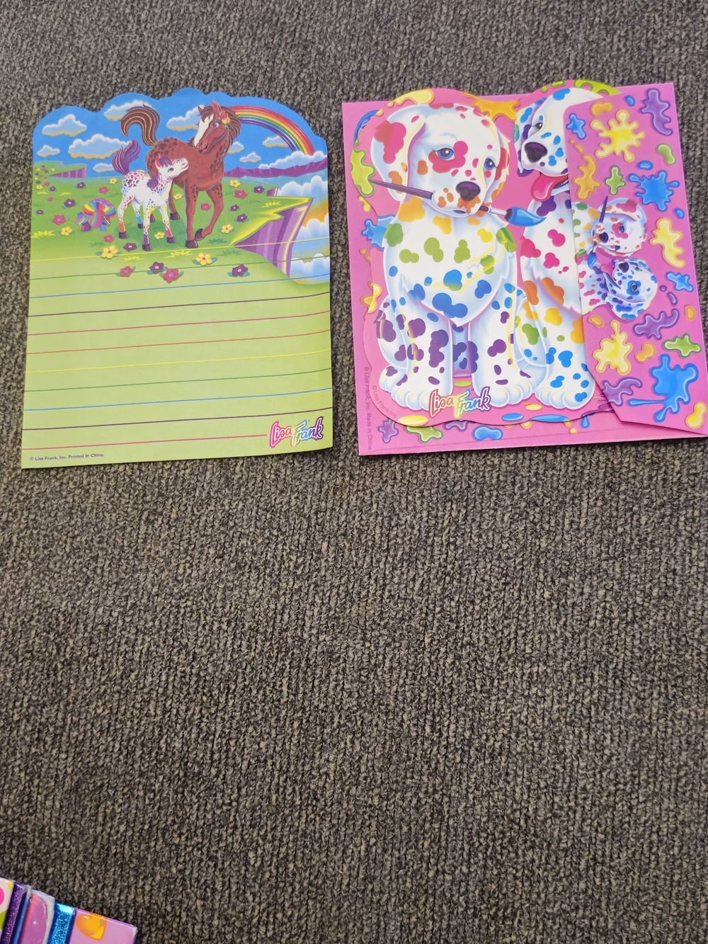 Lisa Frank Pink Rainbow Puppy and Pony Sheet & Card/Envelope